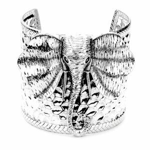 3" Tall Cuff Silver Plated Elephant Bracelet